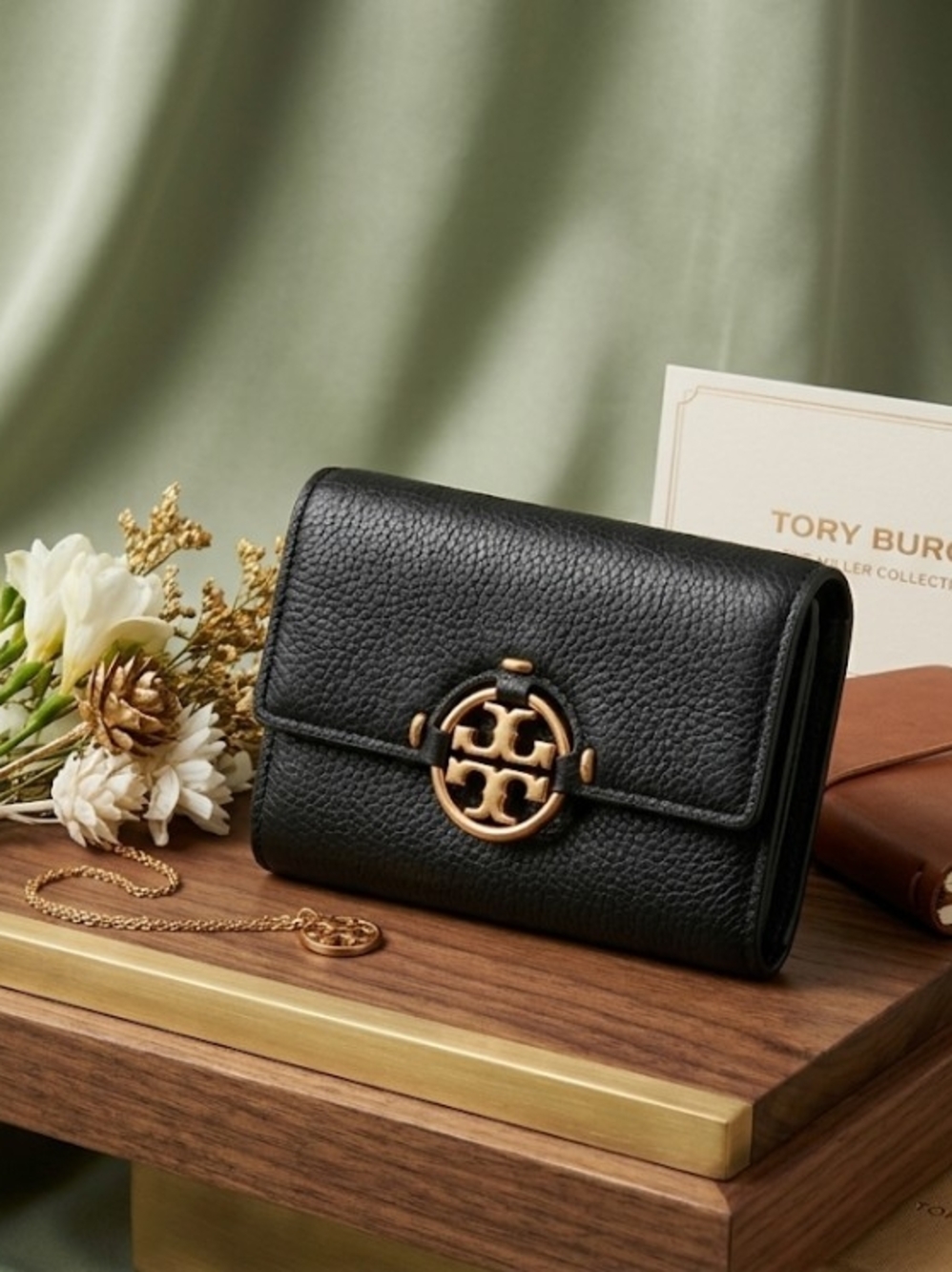 Tory Burch Miller Medium Flap Wallet with Gold Emblem C/O